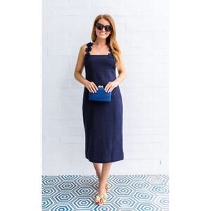 Pearl by Lela‎ Rose NWT Navy Cotton Canvas Floral Strap Column Dress Size 6